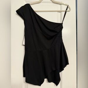 NWT BCBGMaxAzria Gena One Shoulder Peplum Top in black size M